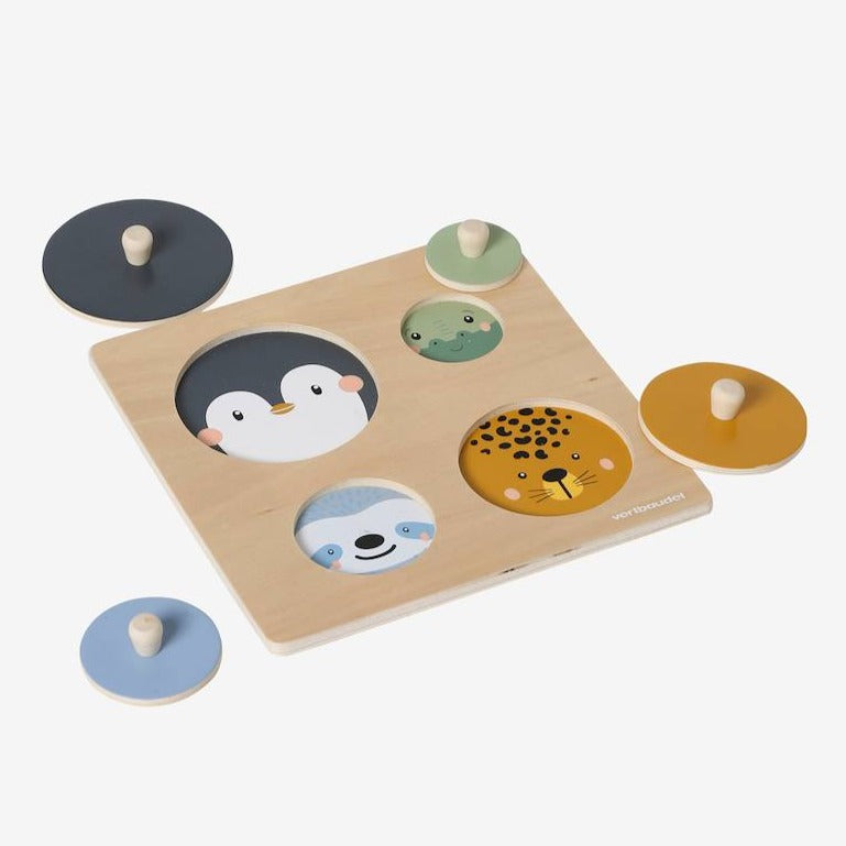 Puzzle formes rondes animaux en bois multicolore