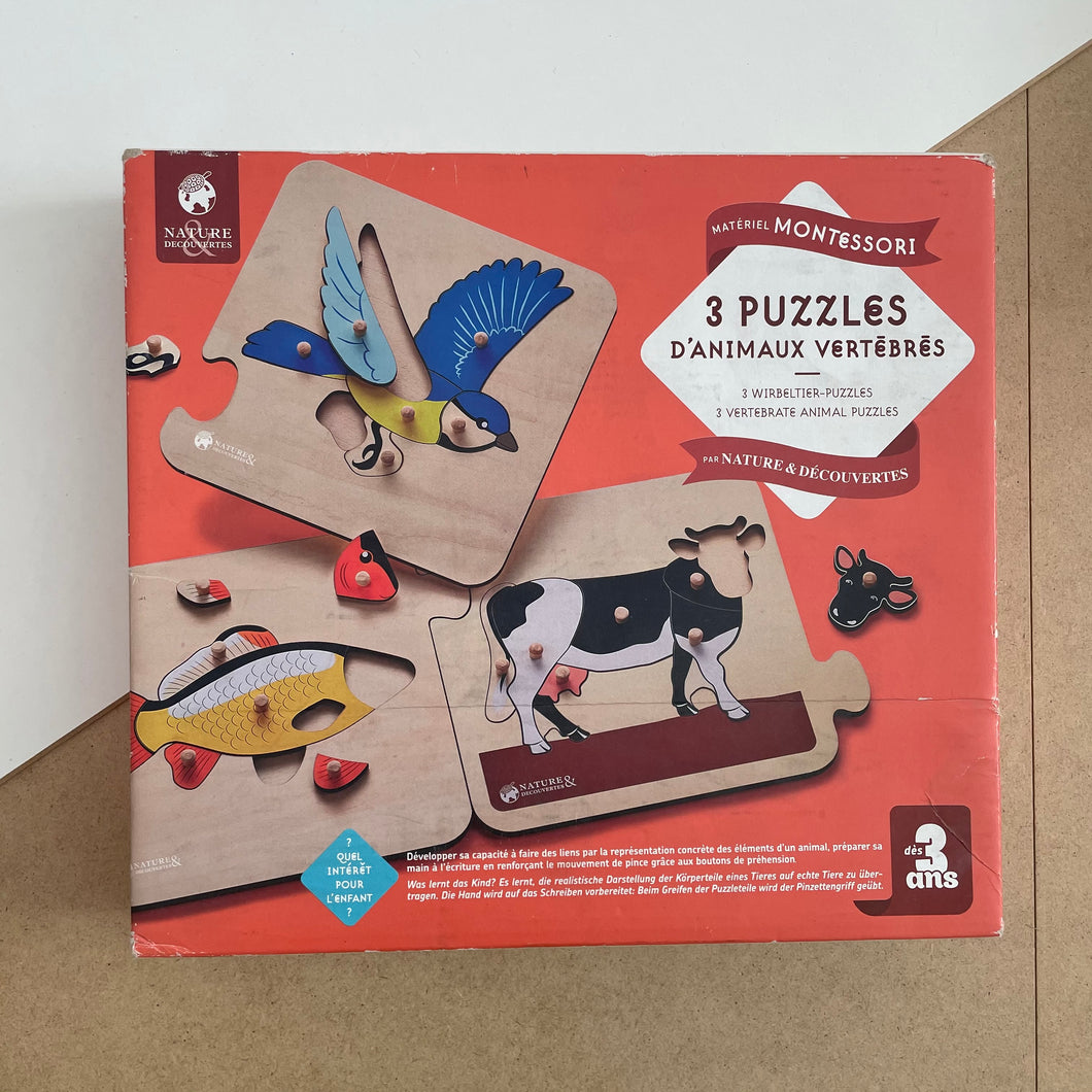 3 puzzles animaux vertébrés - Montessori